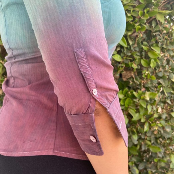 ReDyed Button Down Work Shirt With Green to Purple Ombre - Picture 4 of 4